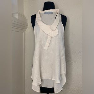 Alexander Wang sz0 Ivory Textured Silk Sleeveless Racerback Tank Blouse w Collar